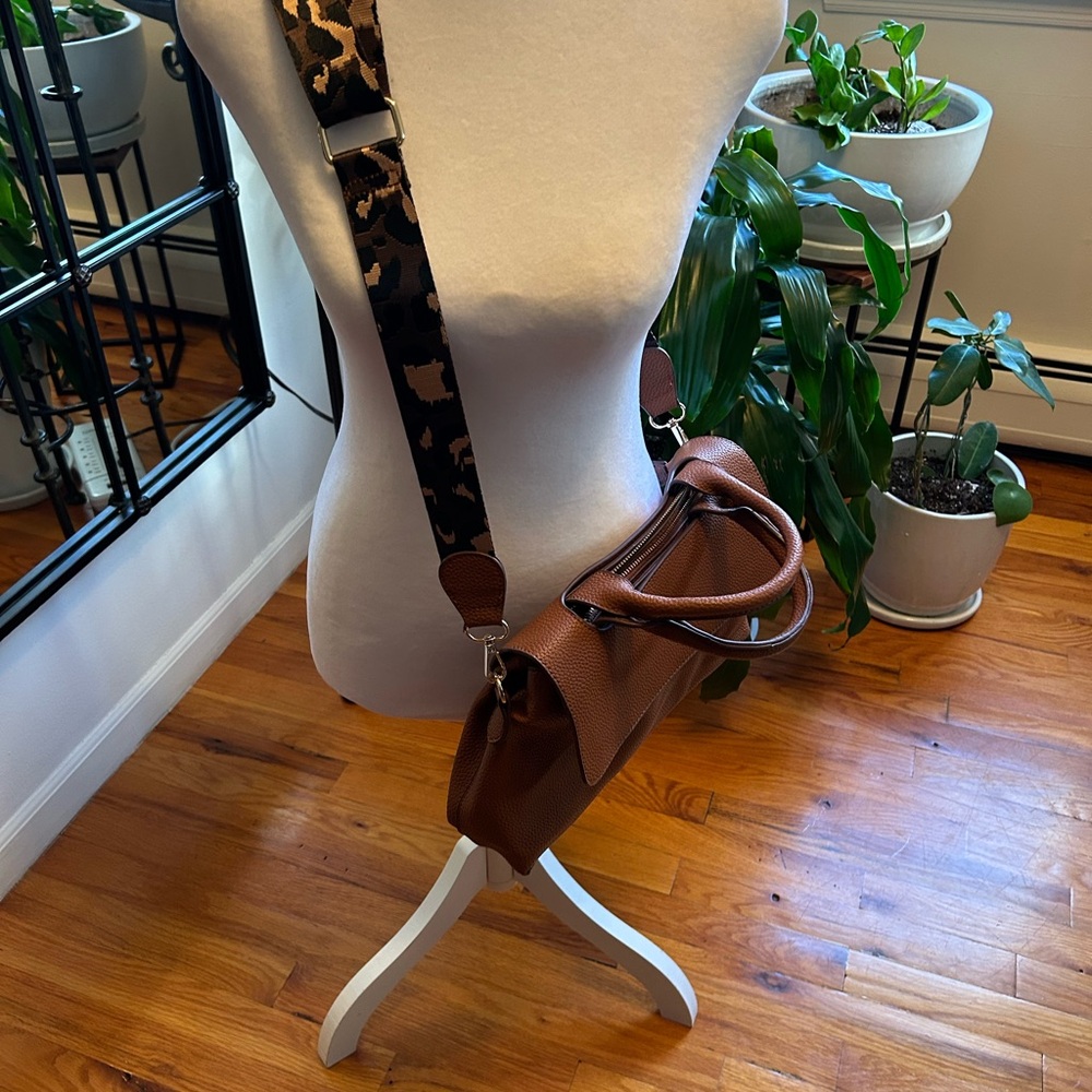 Chic Brown Bag with Leopard Strap